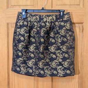 Ann Taylor Loft Skirt Floral Jacquard Straight Pencil Black Gold Sz 2 Classic